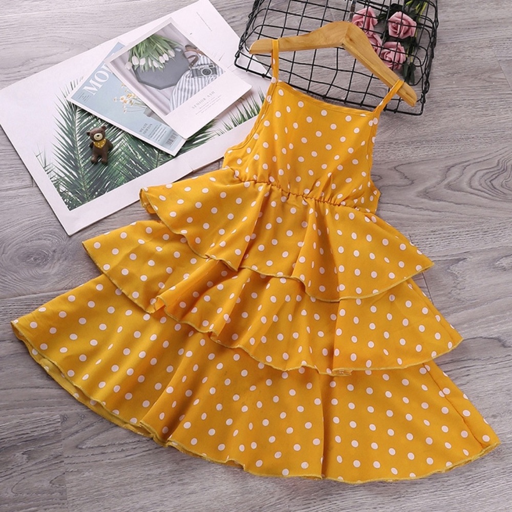 Girl’s Yellow with white polka dot dress